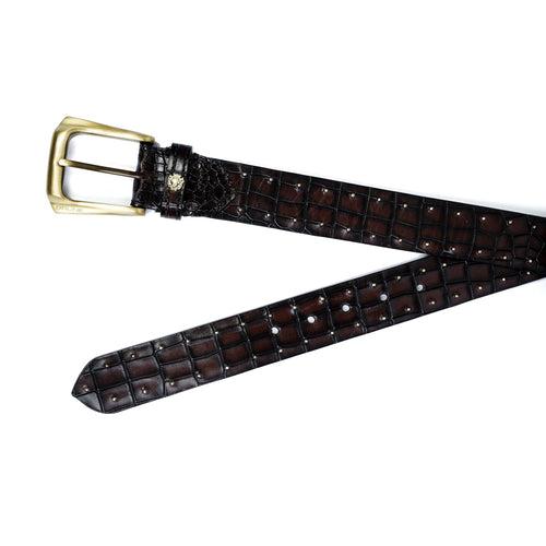Croco Textured Dark Brown Belt with Pint-Sized Stud Detailing