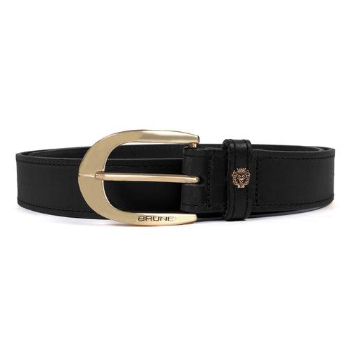 Black Semi-Formal Belt with Oval Shape Golden Buckle