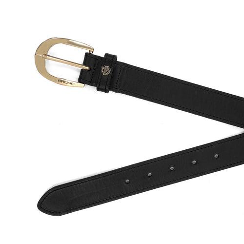 Black Semi-Formal Belt with Oval Shape Golden Buckle