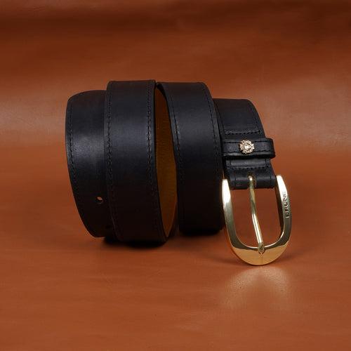 Black Semi-Formal Belt with Oval Shape Golden Buckle