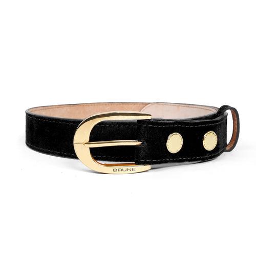 Black Detachable Buckle Belt  in Suede Leather