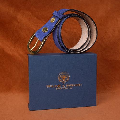 Detachable Buckle Belt in Blue Suede Leather