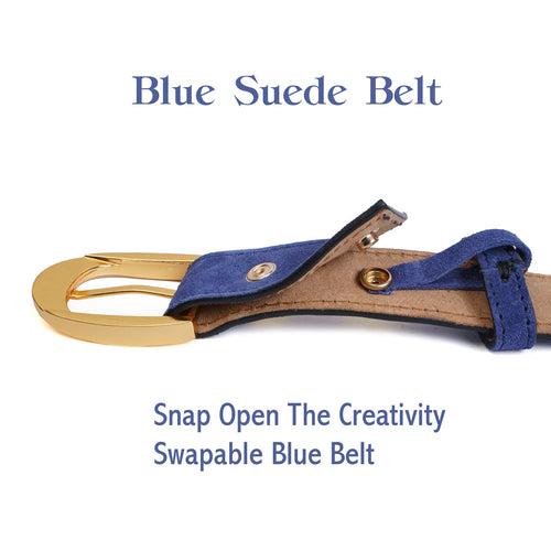 Detachable Buckle Belt in Blue Suede Leather