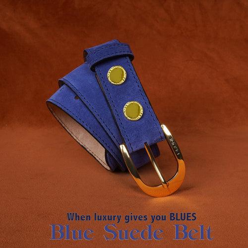 Detachable Buckle Belt in Blue Suede Leather