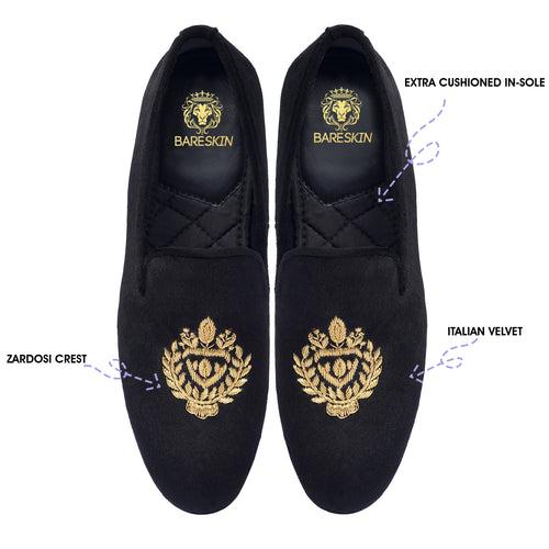 Zardosi Crest Black Slip-On Shoe
