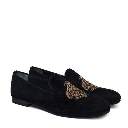 Zardosi Slip-On Shoes In Black Italian Velvet