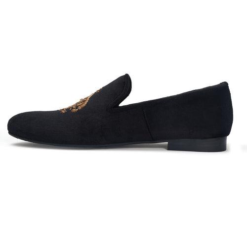 Zardosi Slip-On Shoes In Black Italian Velvet