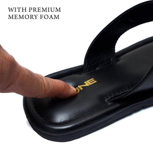 T-Strap Black Slide-in Slipper with Trademark Buckle