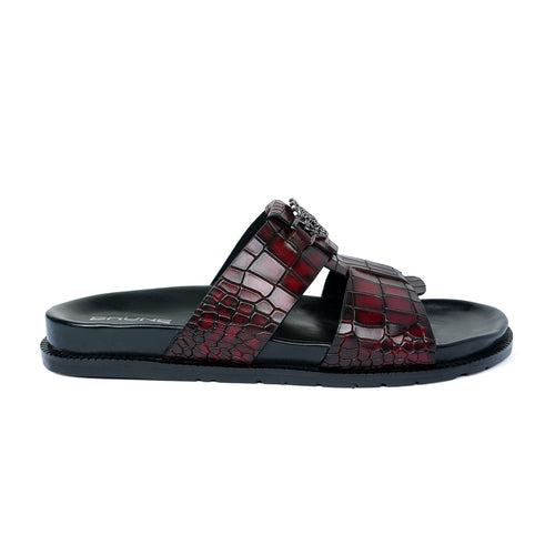 Pass Through Broader Toe Strap Leather Slippers in Wine Leather