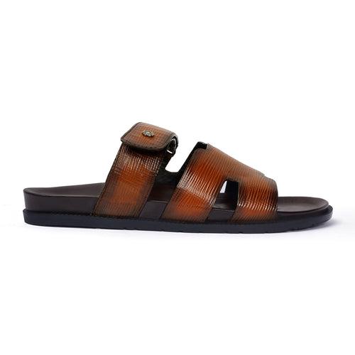 Tan Summer Slipper/Sandal in Saffiano Leather
