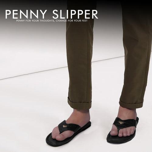 Replaceable Penny V-Strapped Black Slide-in Slipper