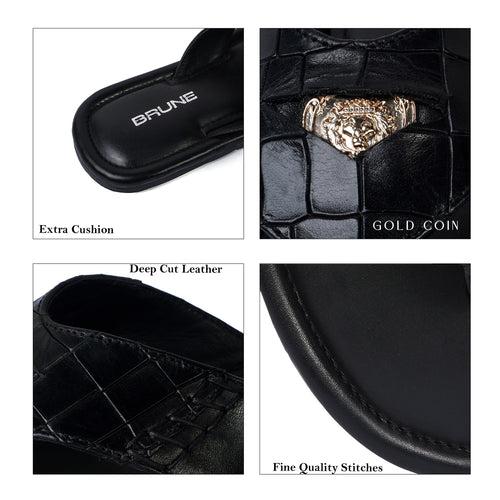 Replaceable Penny V-Strapped Black Slide-in Slipper