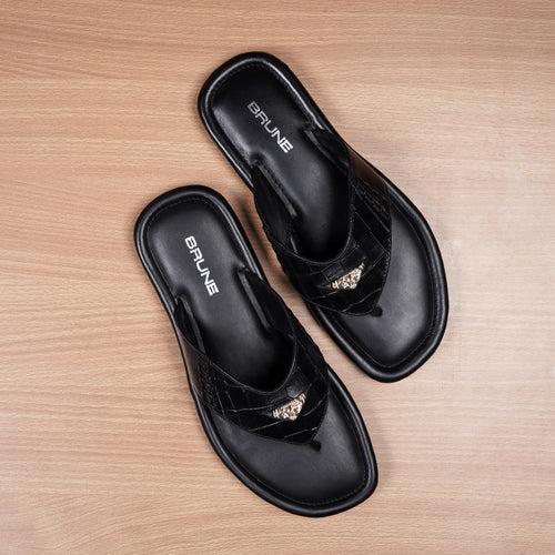 Replaceable Penny V-Strapped Black Slide-in Slipper