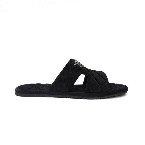 Italian Black Velvet Slipper with Diamond Stitched Broader Toe Strap