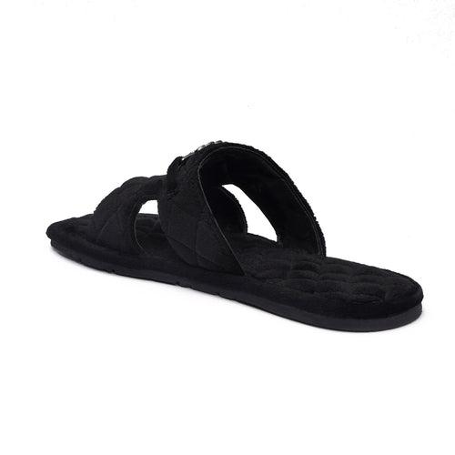 Italian Black Velvet Slipper with Diamond Stitched Broader Toe Strap