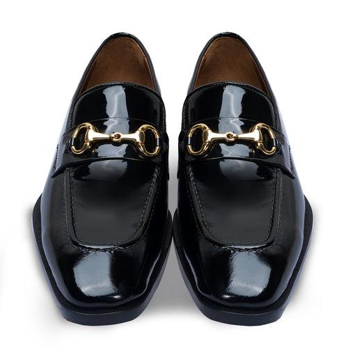 Cuban Heel Slip-On Shoe in Patent Black Leather