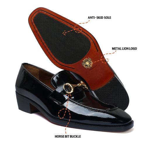 Cuban Heel Slip-On Shoe in Patent Black Leather
