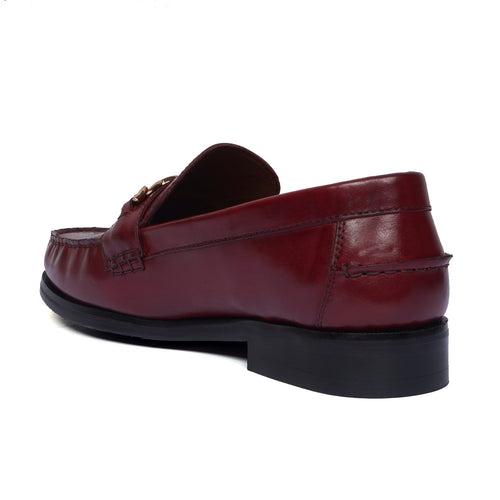 Wine Moccasin Loafer with Trademark Lion Logo Buckle