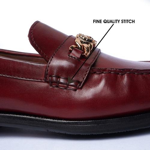 Wine Moccasin Loafer with Trademark Lion Logo Buckle