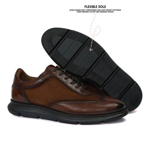 Stitched Mid-Top Sneaker in Dark Brown Leather