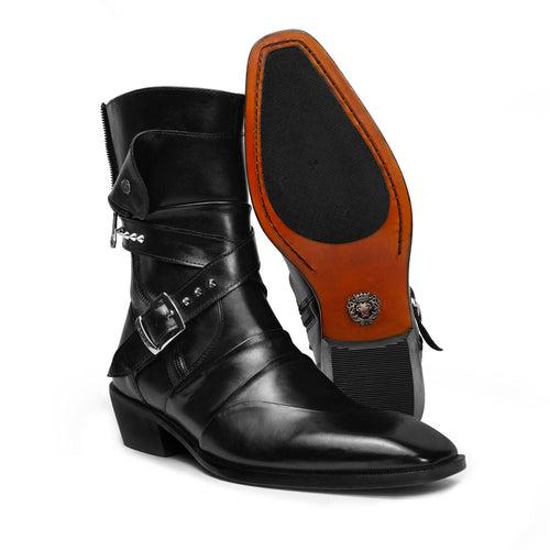 Sleek & Stylish Black Leather Cuban Boot