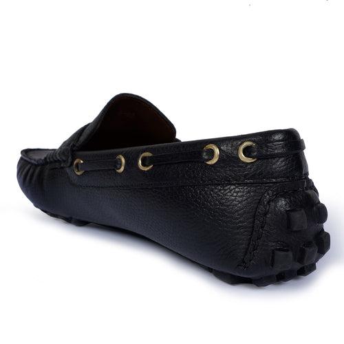 Coined Penny Nubs Driver Loafer in Black Textured
