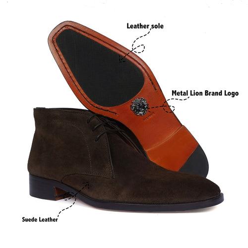 Derby Lace-Up Chukka Boot in Dark Brown Suede Leather