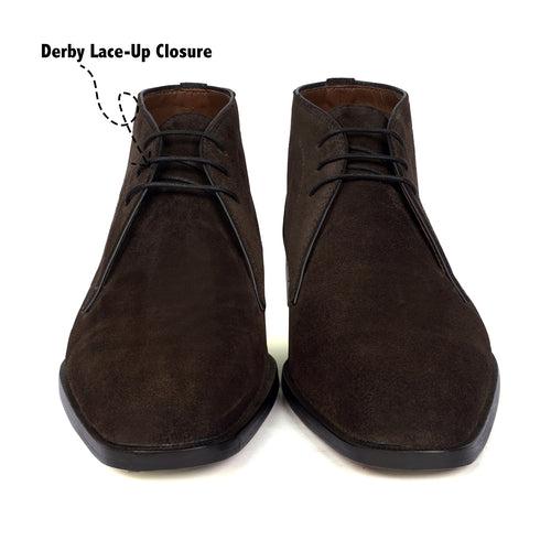 Derby Lace-Up Chukka Boot in Dark Brown Suede Leather