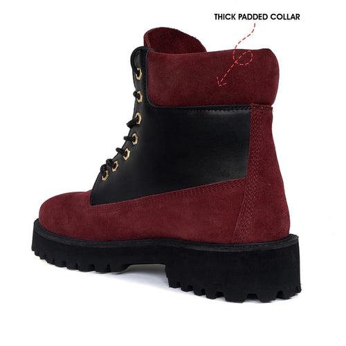 Chunky Boot with Color Combination of Wine & Black Leather