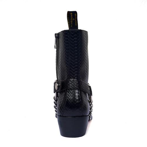 Cuban Boot Black Snake Skin Textured Leather