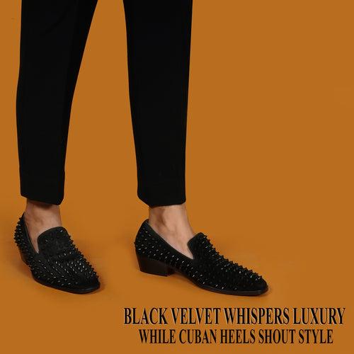 Sleek Toe Black Slip-On Shoes with Cuban Heel