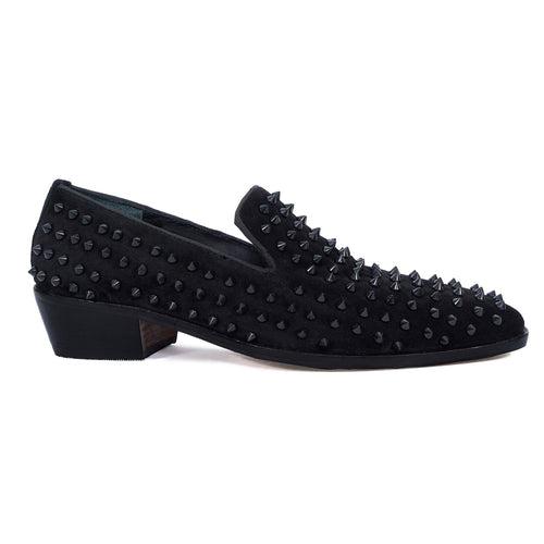 Sleek Toe Black Slip-On Shoes with Cuban Heel