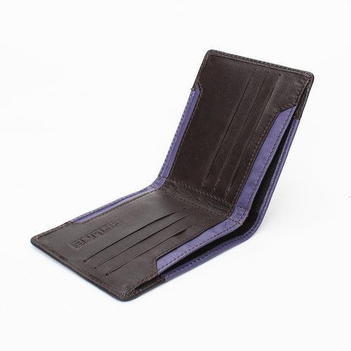 Classic Black and Purple Leather Bi-Fold Wallet