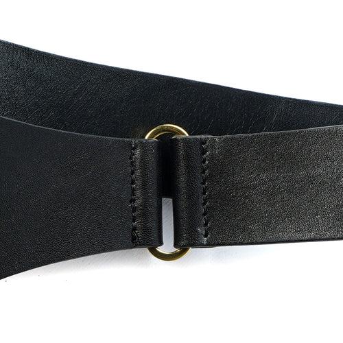 Underbust Corset Ladies Belt with Brand Logo in Genuine Black Leather