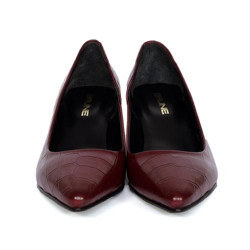 Pointed Toe Blocked Heel in Wine Deep Cut Leather