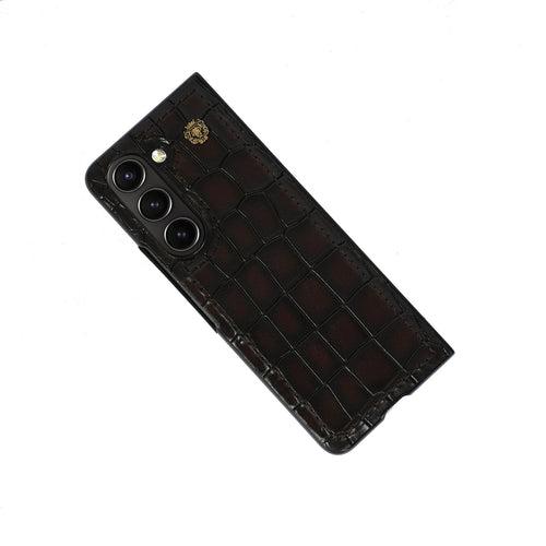 Smokey Finish Mobile Cover For Samsung Galaxy Fold 5 Series in Dark Brown Leather