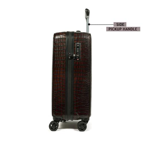 Light Weight Cabin Luggage Dark Brown Croco Textured Leather Trolley bag (360 Rotation)