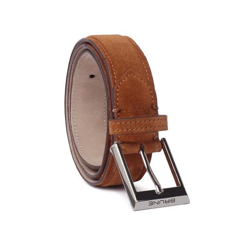 Brown Suede Leather Belt With Silver Metal Buckle for Men By Brune & Bareskin