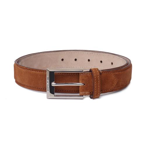 Brown Suede Leather Belt With Silver Metal Buckle for Men By Brune & Bareskin