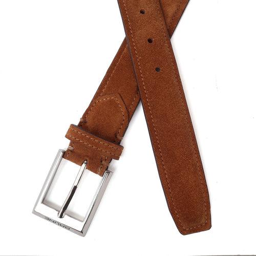 Brown Suede Leather Belt With Silver Metal Buckle for Men By Brune & Bareskin