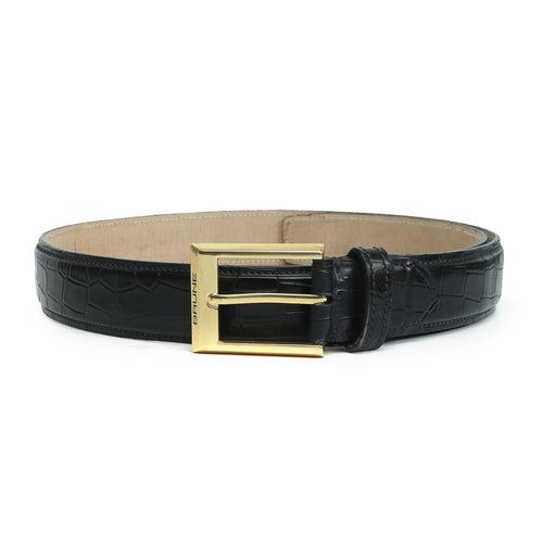 Black Deep Cut Croco Leather Golden Buckle Belt By Brune & Bareskin