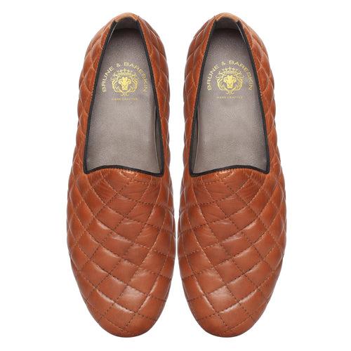 Tan Diamond Stitched Genuine Leather Slip On By Bareskin