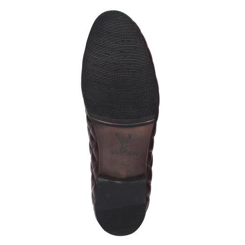 Wine Leather Long Vamp Diamond Stitched Genuine Slip On By Bareskin