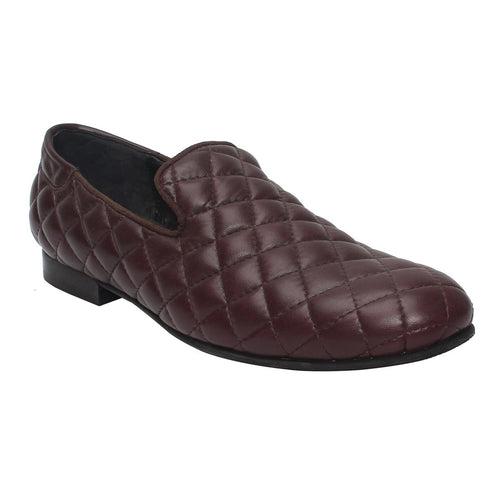 Wine Leather Long Vamp Diamond Stitched Genuine Slip On By Bareskin