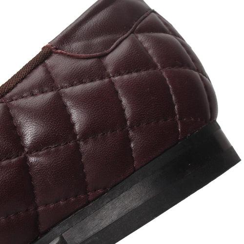 Wine Leather Long Vamp Diamond Stitched Genuine Slip On By Bareskin