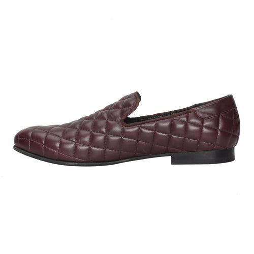 Wine Leather Long Vamp Diamond Stitched Genuine Slip On By Bareskin