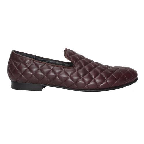 Wine Leather Long Vamp Diamond Stitched Genuine Slip On By Bareskin