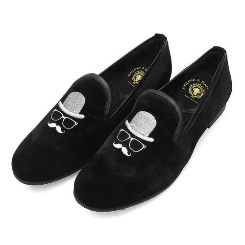 Black Velvet/Gentlemen Silver Embroidery Slip-On Shoes By Brune & Bareskin