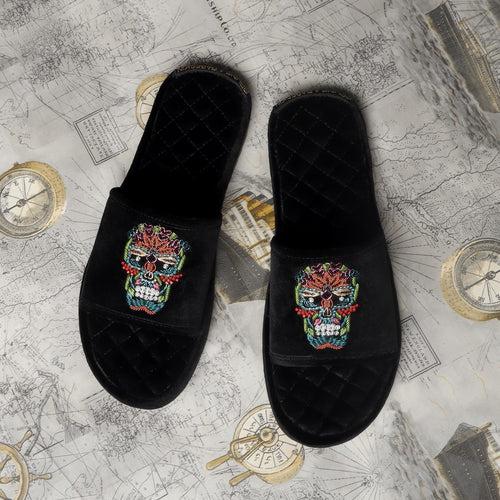 Skull Zardosi Quilted Super Soft Base Velvet Slide-in Slippers By Brune & Bareskin