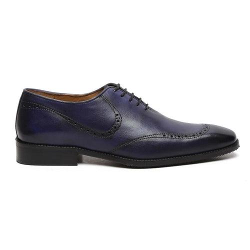 Blue Hand Painted Genuine Leather Quarter Brogue Formal Shoes By Brune